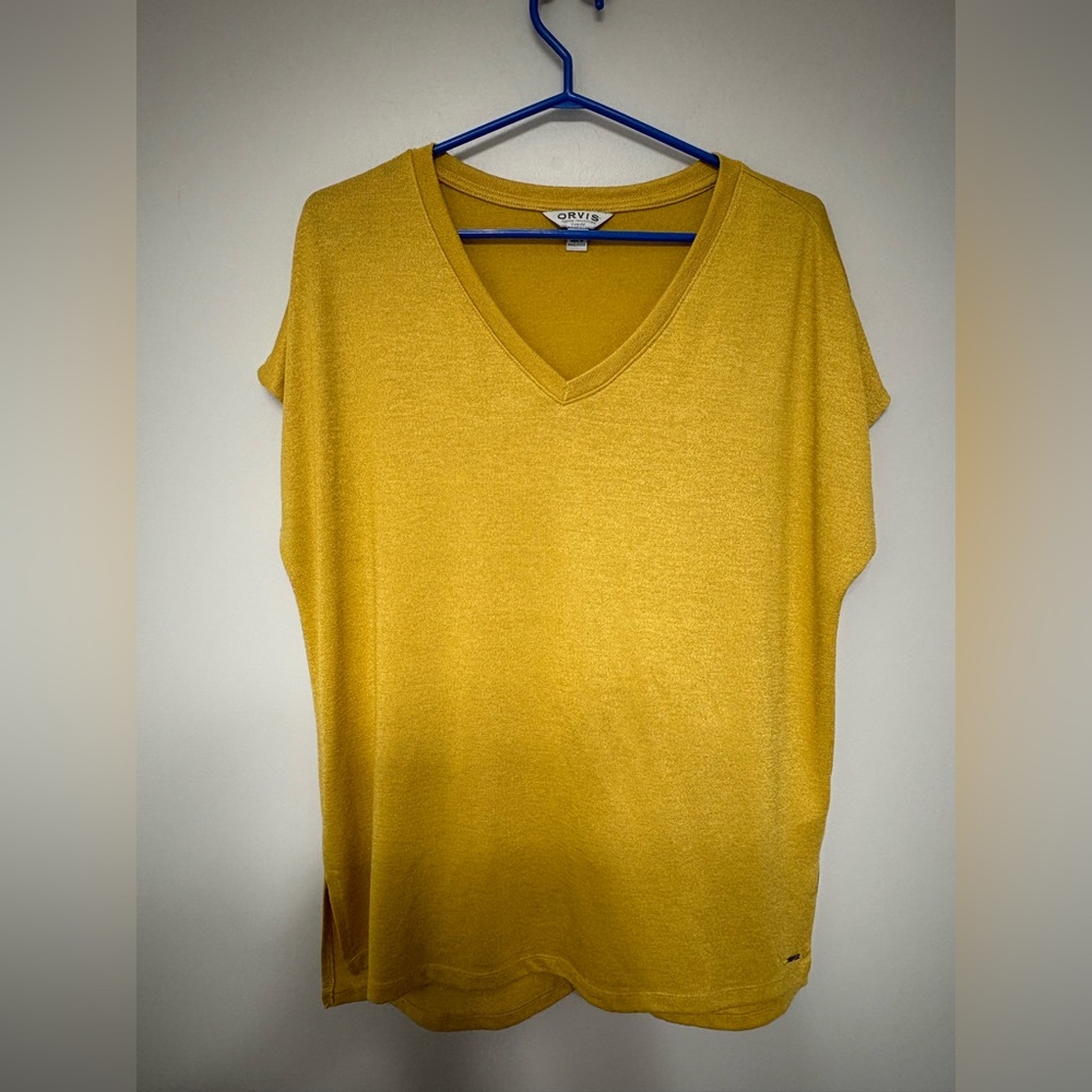 Orvis Mustard V-Neck Short Sleeve Top